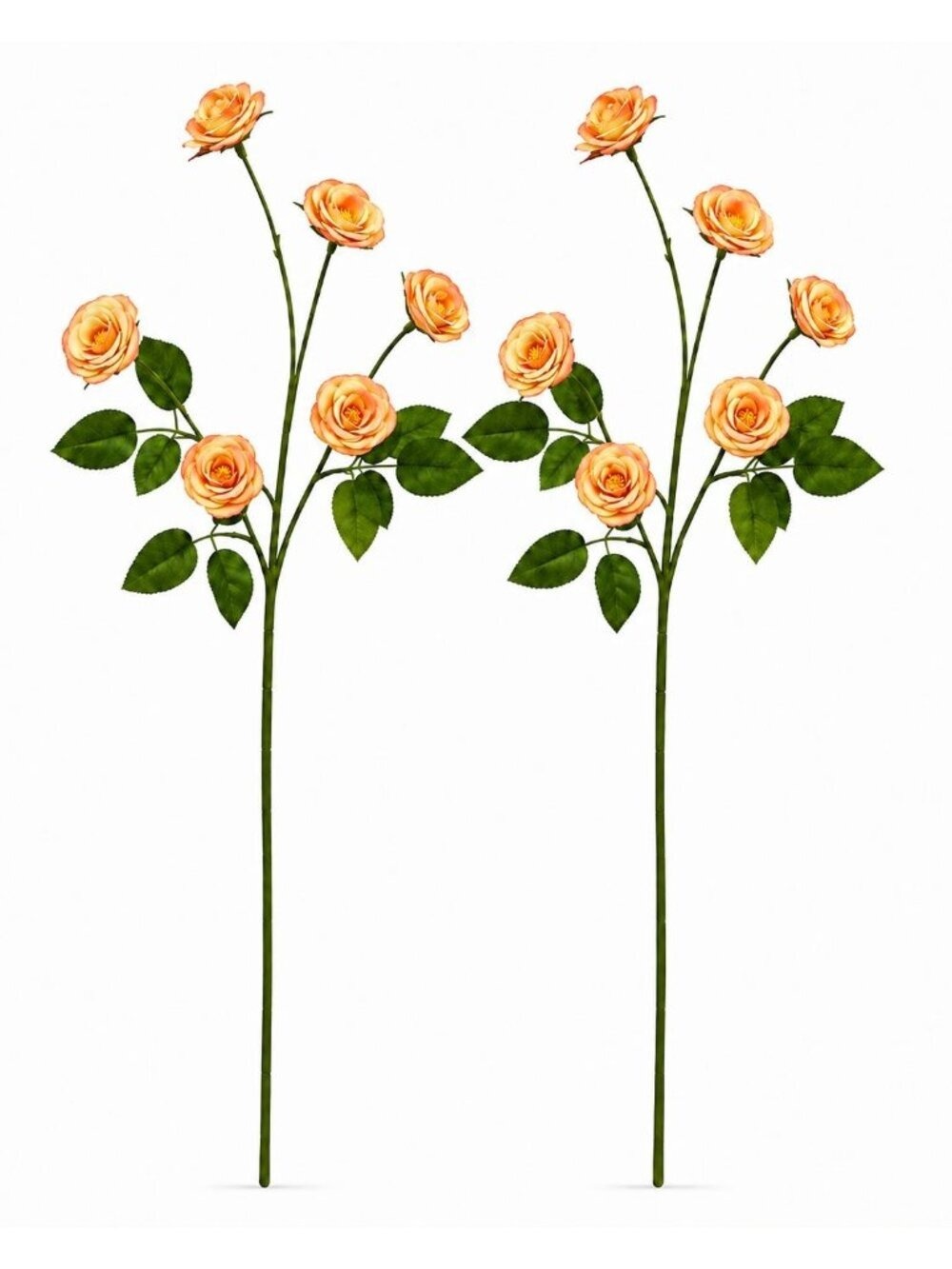 Peach Orange Mini Spray Roses Artificial Flower Stems Set of 2 26in
